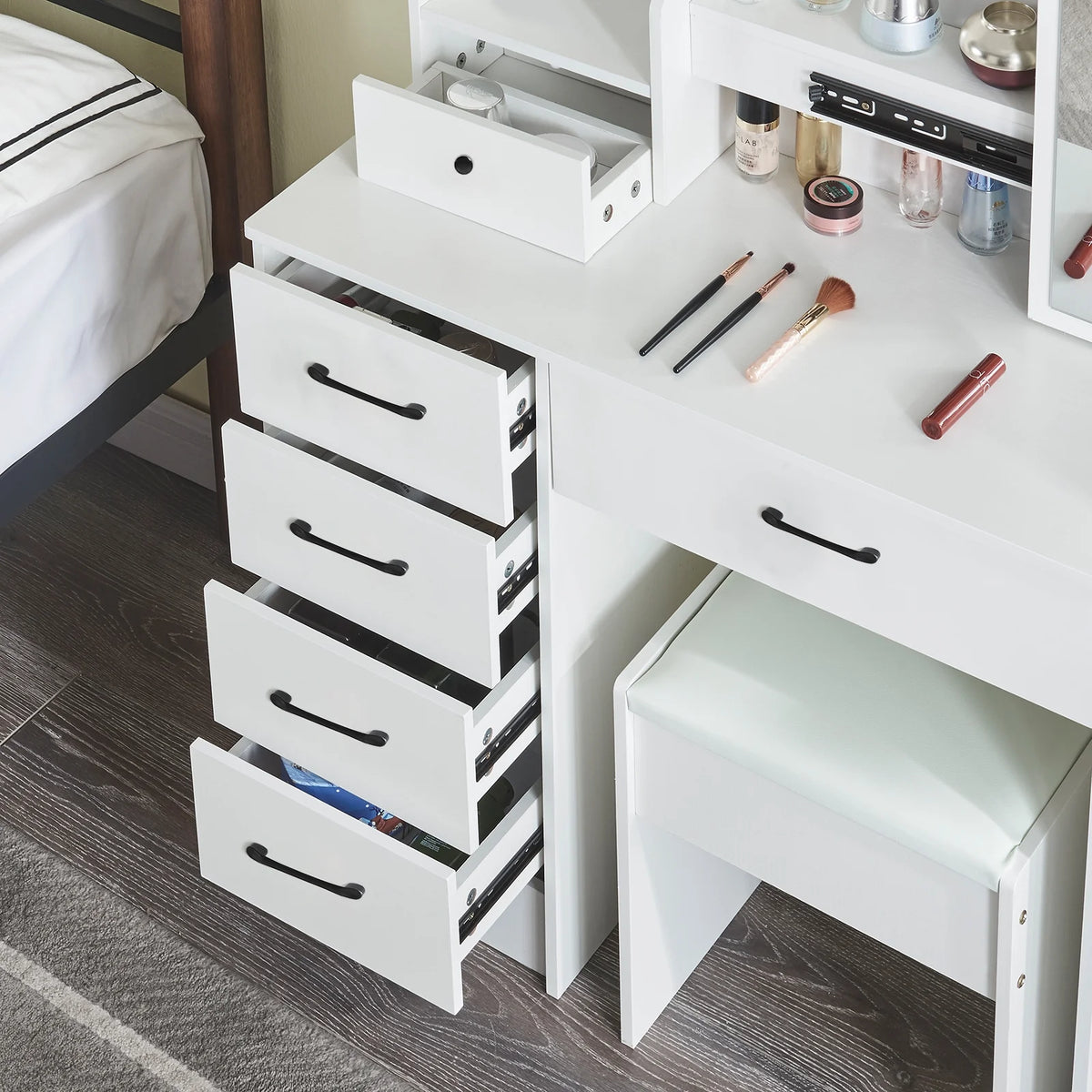 White Vanity Set with Mirror & Lights D802