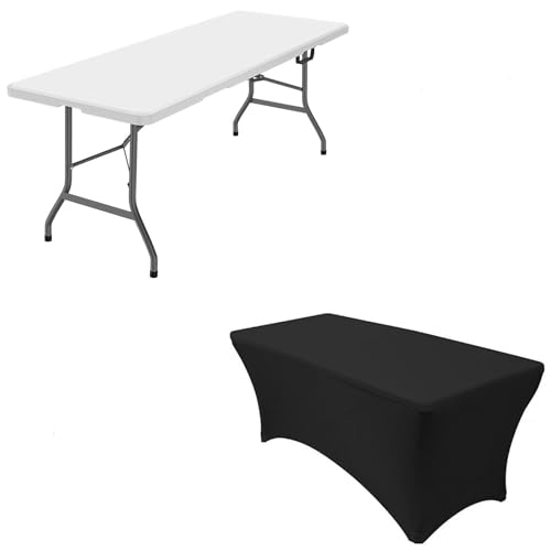 White 4 ft Portable Folding Table with Carrying Handle O256465