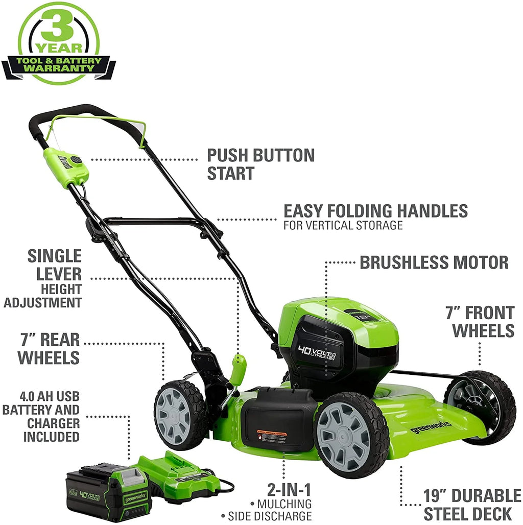 40V 19 Cordless Battery Walk-Behind Mower with 4.0Ah Battery & Charger W7030