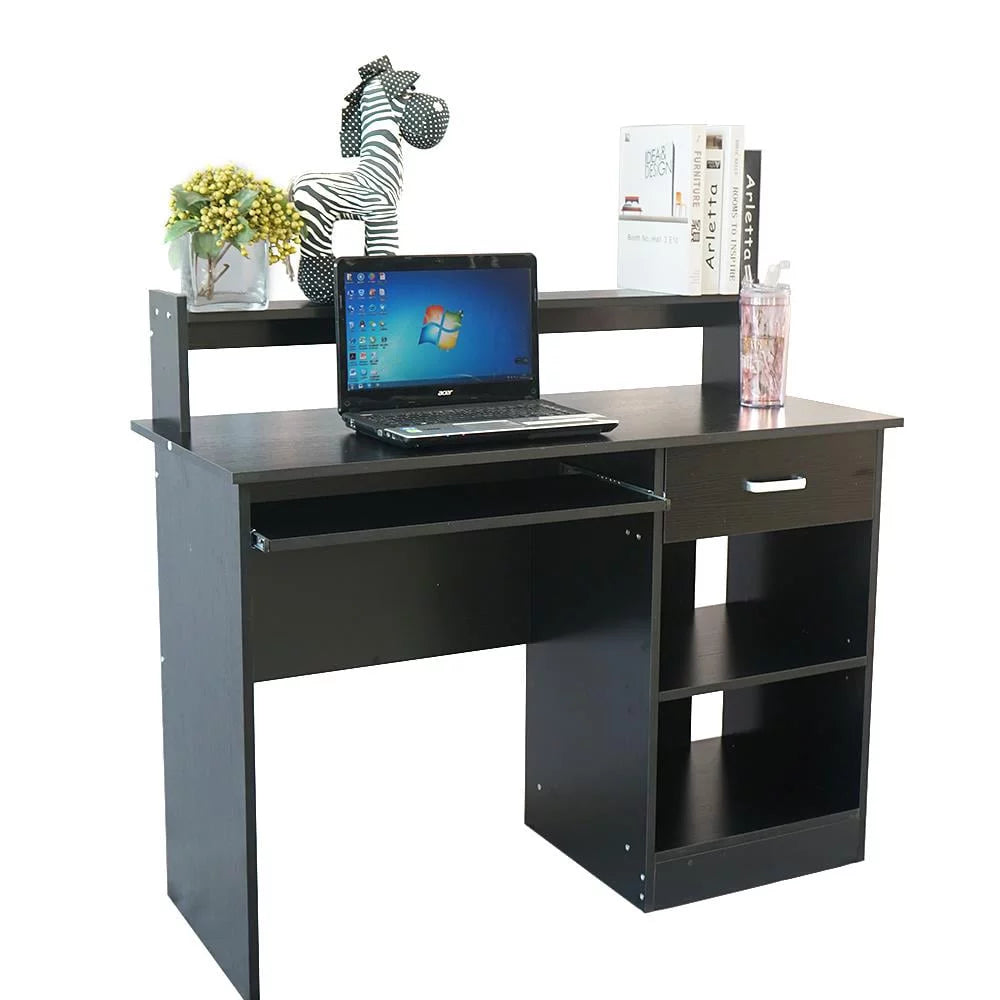 Black Computer Desk with Drawer and Keyboard Tray F594