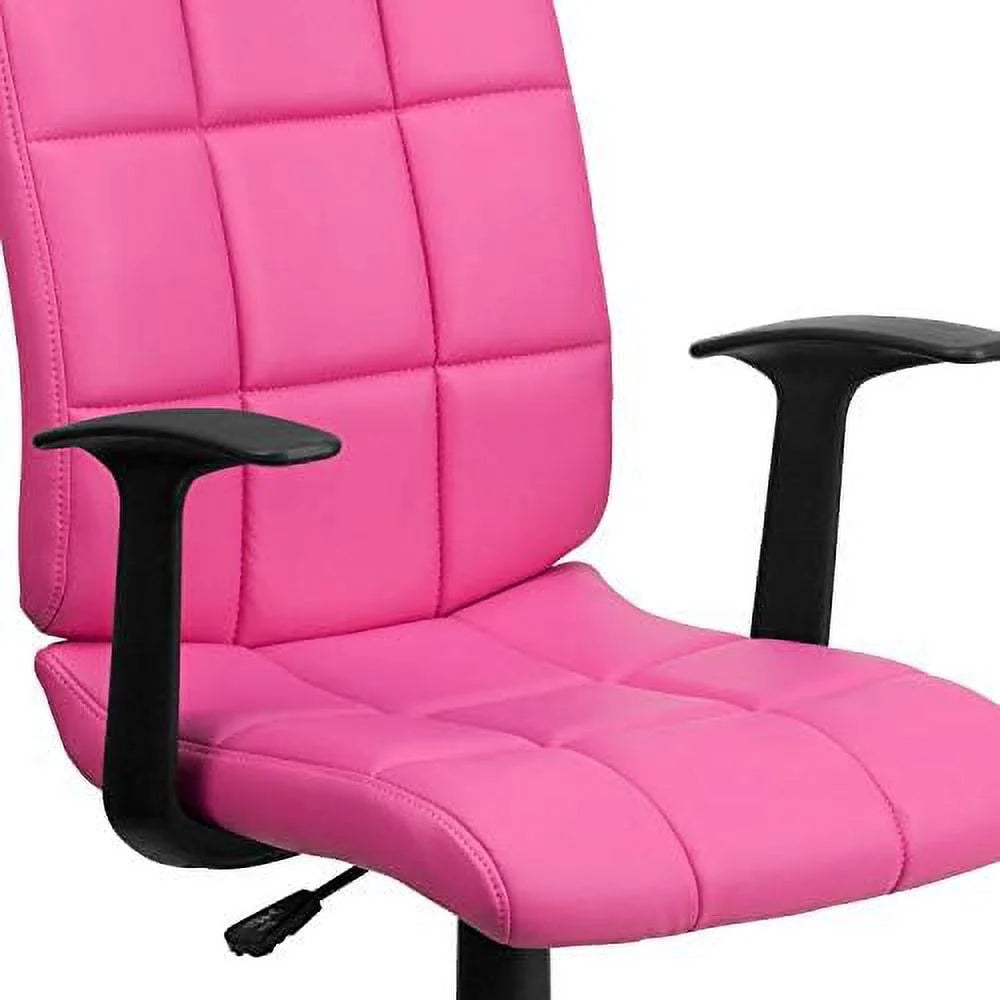 Pink Quilted Vinyl Swivel Office Chair with Arms B1783