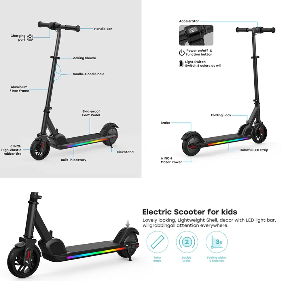 Foldable Electric Scooter with Rainbow Light and LED Display J23948