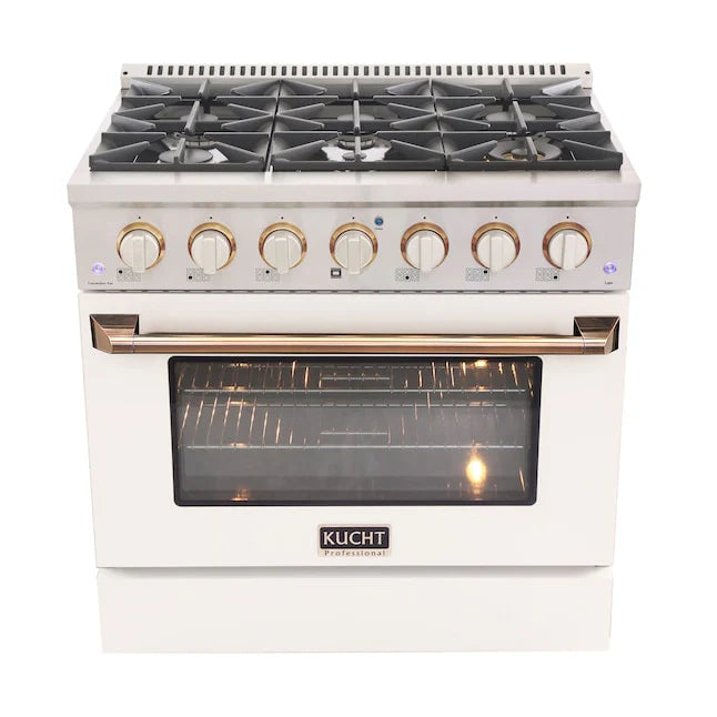 36 In. 5.2 cu ft. Natural Gas Range with White Door and Gold Accents V967643