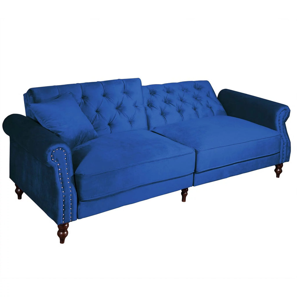 Blue Velvet Convertible Sofa Bed K395
