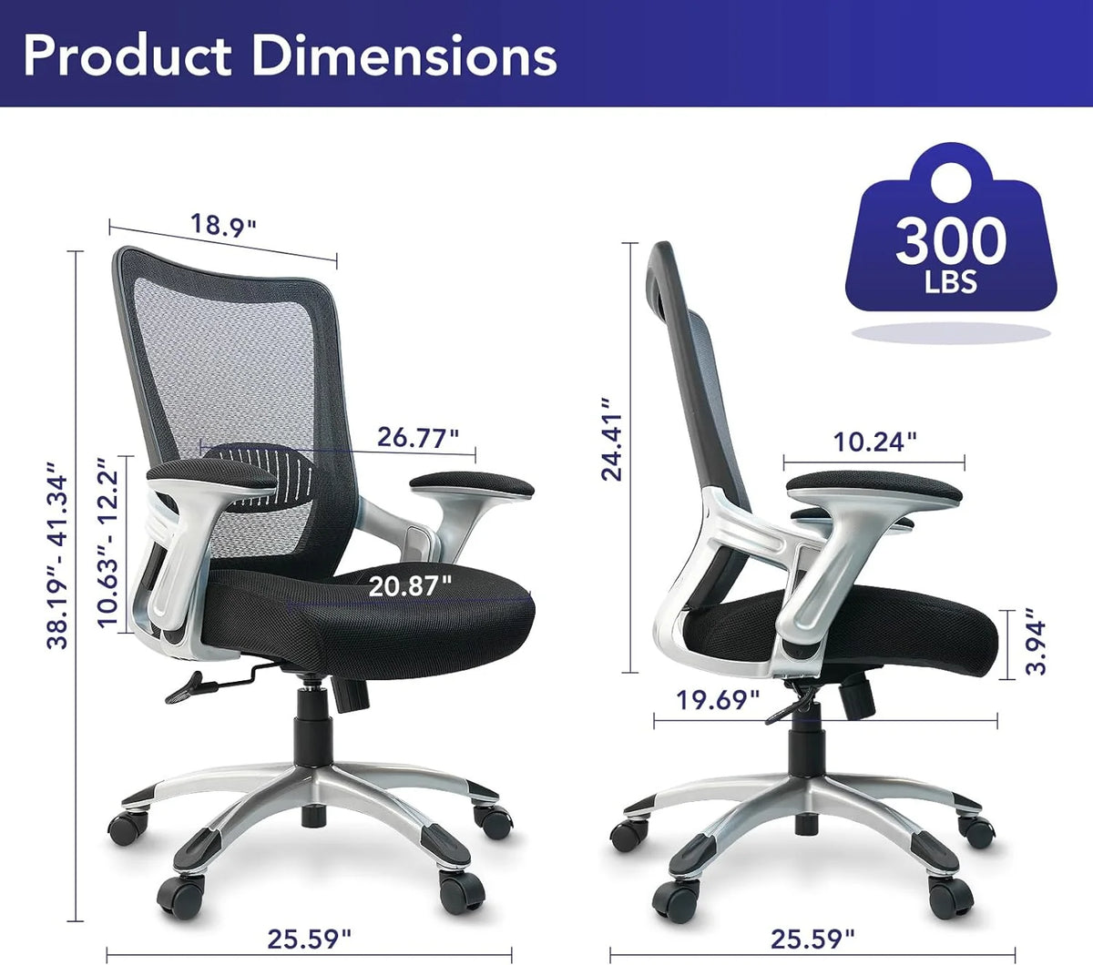 Ergonomic Mesh Office Chair with Adjustable Lumbar Support and Flip-up Arms X672411