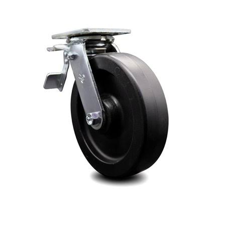 Polyolefin Swivel Top Plate Caster with 8 inch x 2 inch Black Wheel and Total Lock Brake Z47580