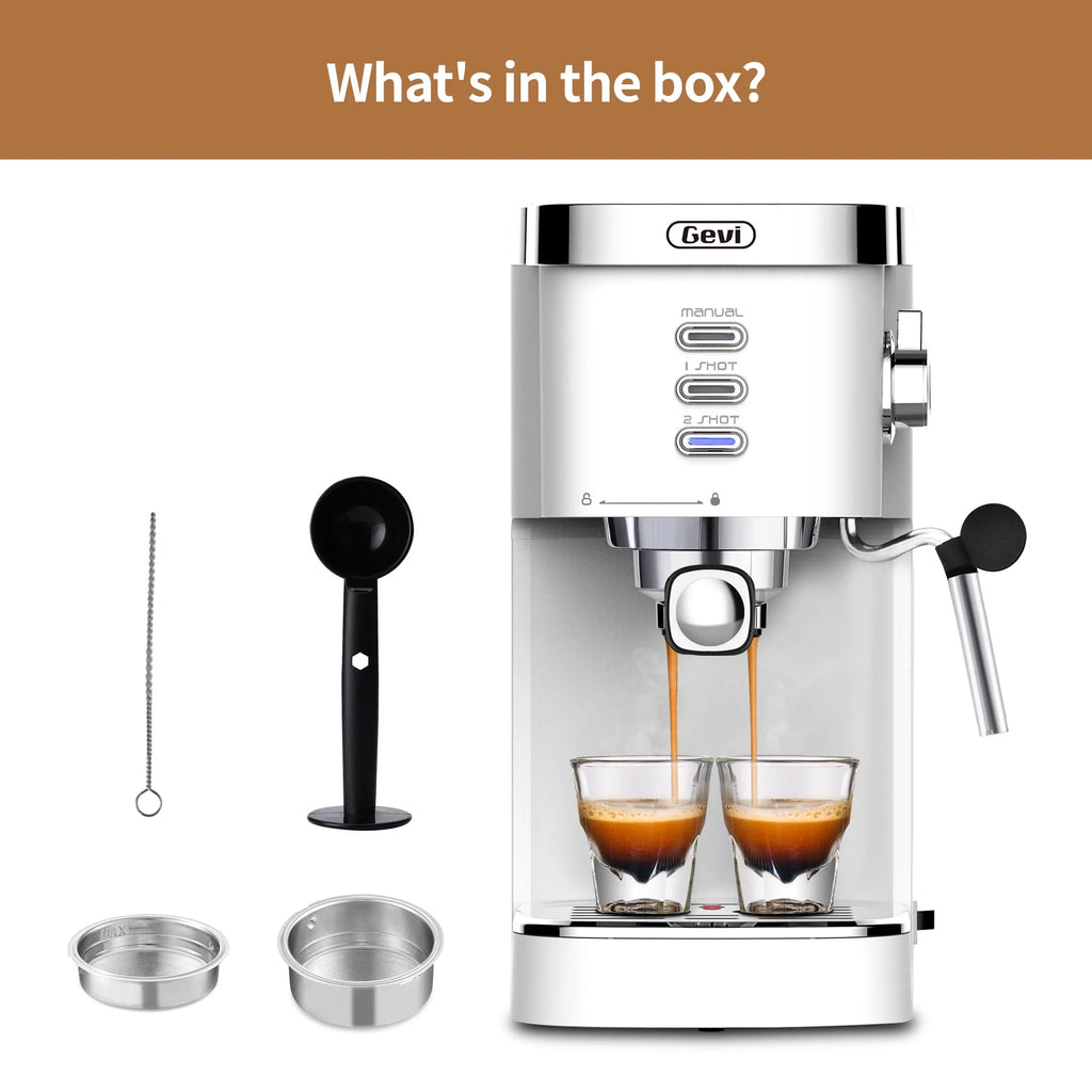 20 Bar Espresso Machine with Milk Frother Wand, 40.58 oz, White J9815