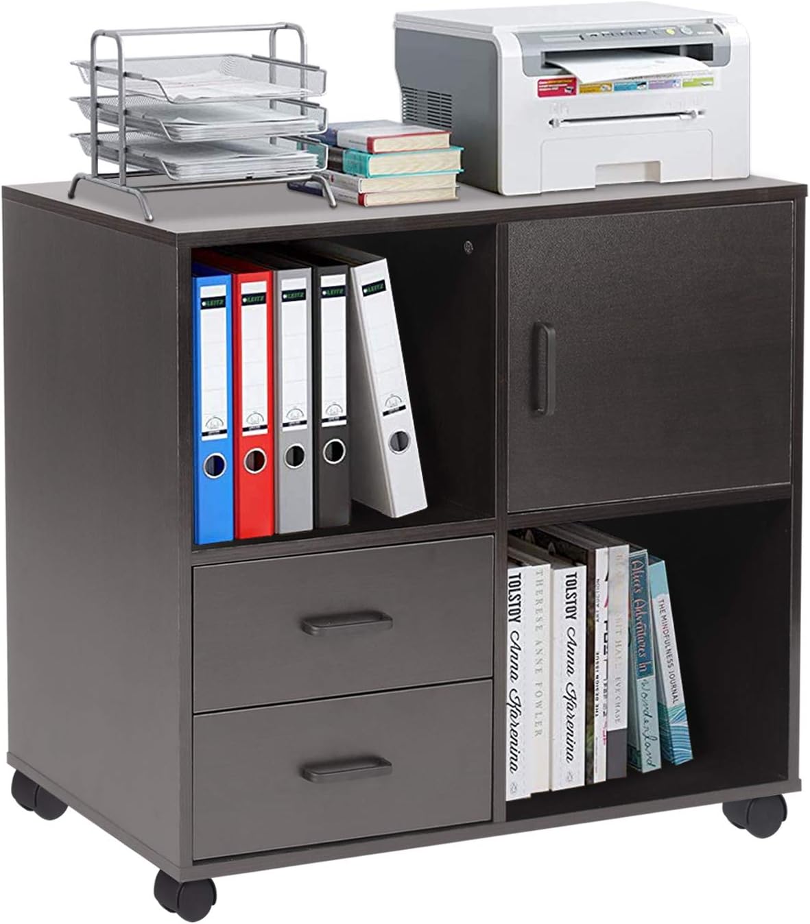 2 Drawer Wood File Cabinet with Shelves and Wheels Z19259