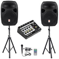 Dual 12 Powered Speakers with Bluetooth, Mic, Stands, Cables, Mixer D805856