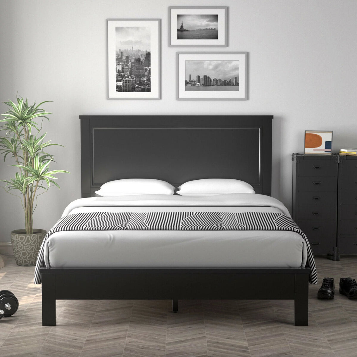 Twin Size Walnut Platform Bed Frame M504