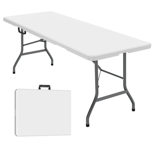 White 4 ft Portable Folding Table with Carrying Handle O256465