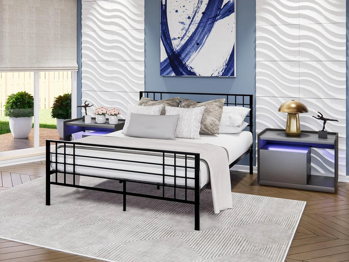 Black Bed Frame with 9 Metal Legs F264