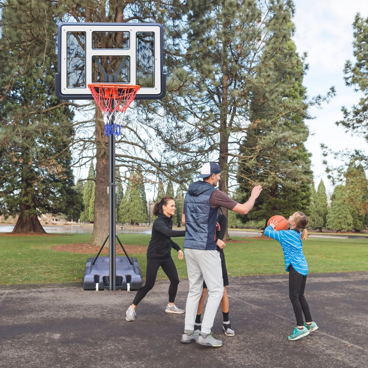 44 Basketball Hoop, 4.4-10ft Height Adjustable Portable Basketball Goal System with Shatterproof PVC Backboard and 18 Rim E835