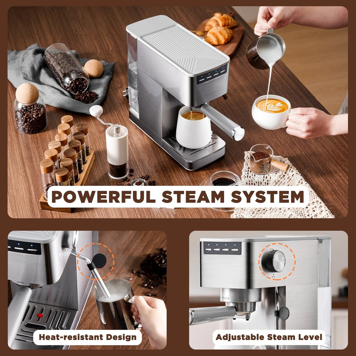Espresso Machine with Milk Frother and 41 oz Water Tank X780