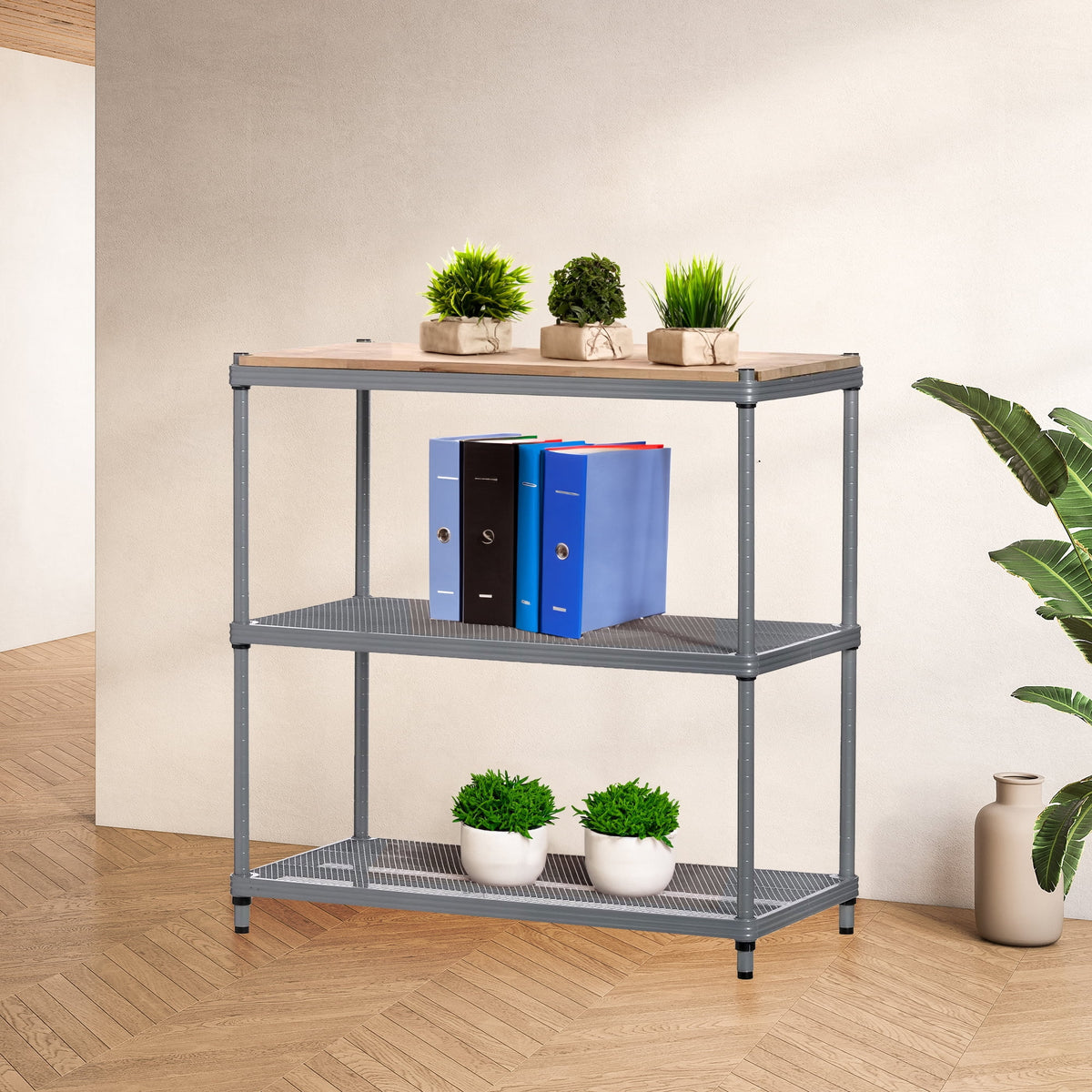 Metal Storage Wood Top Workbench Shelf Unit U7841