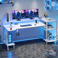 White Gaming Desk with LED Lights and Storage Shelves I49709