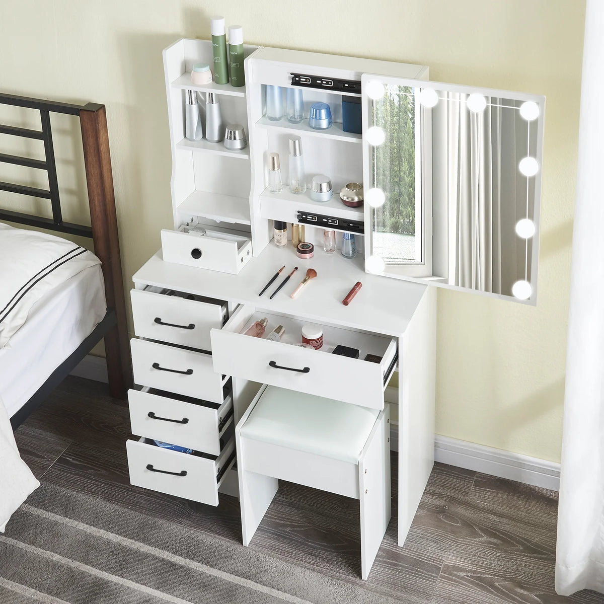 White Vanity Set with Mirror & Lights D802