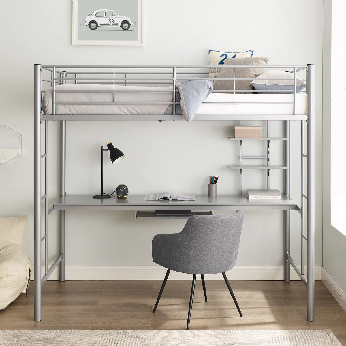 Metal Twin Loft Bed with Workstation R86286