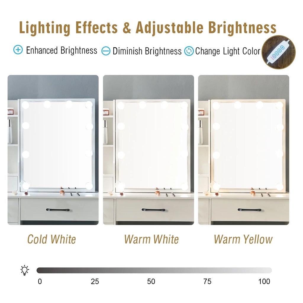 White Vanity Set with Mirror & Lights D802