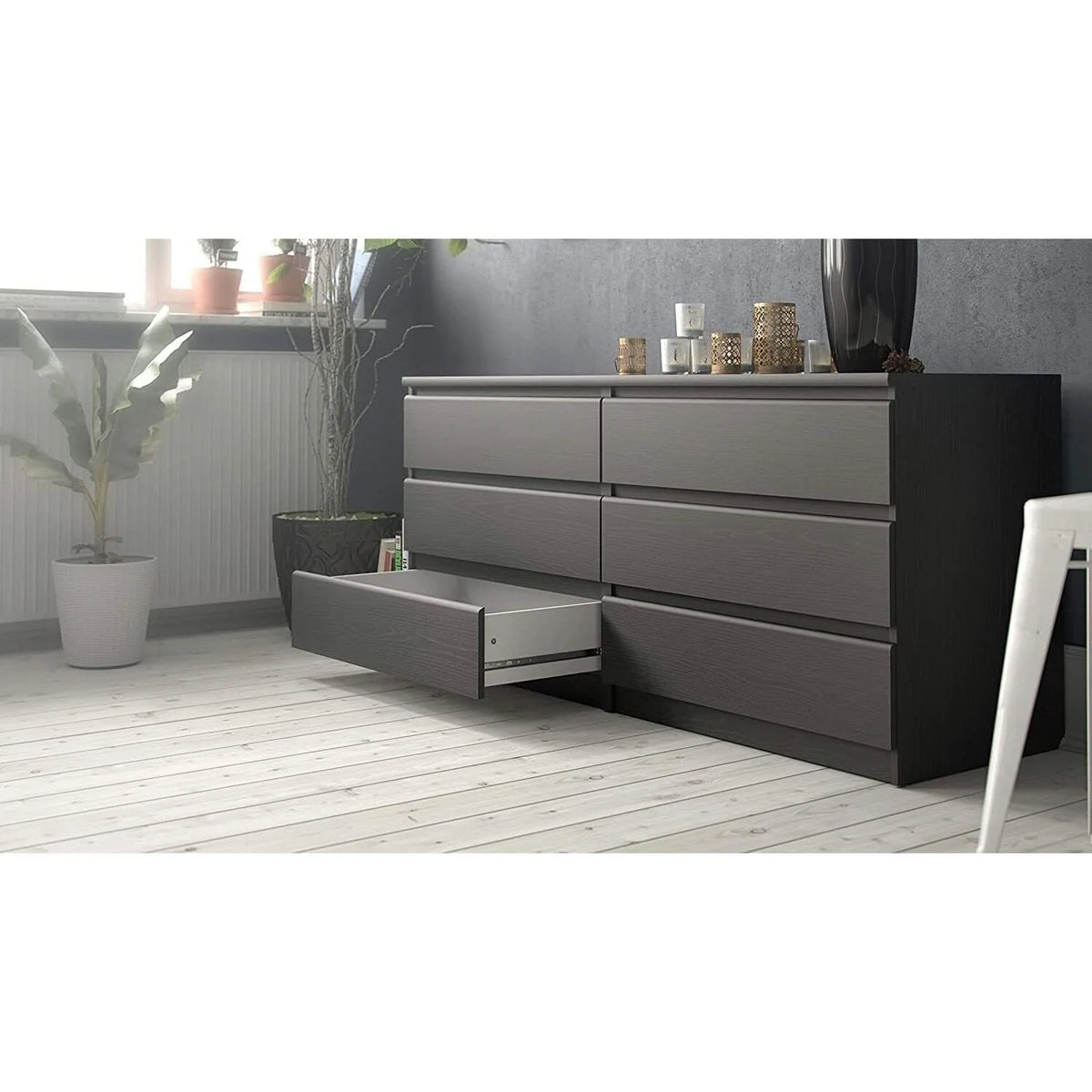 Black 6 Drawer Double Dresser I963645