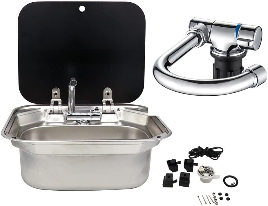 Outdoor Stainless Steel Sink with Glass Lid and Faucet W870018
