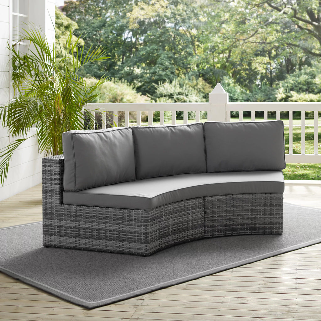 Gray Wicker Curved Patio Sectional Sofa A1517