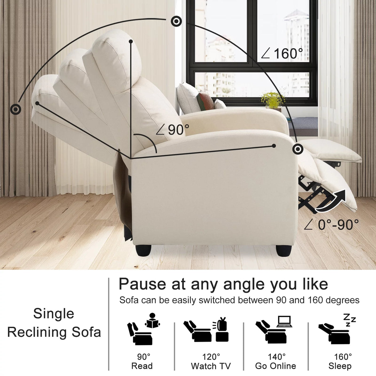Fabric Beige Recliner Chair T1804