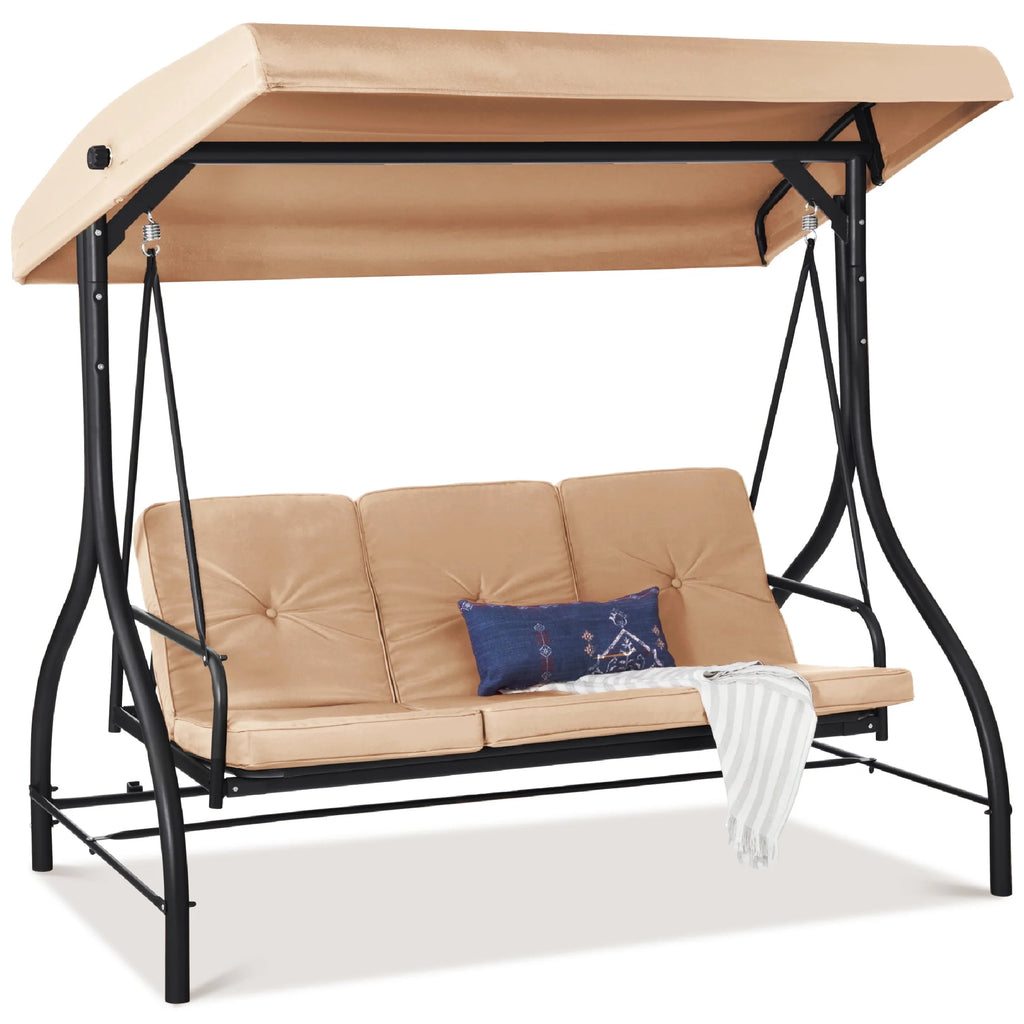 3-Seat Outdoor Converting Canopy Swing Glider Hammock with Removable Cushions A9431