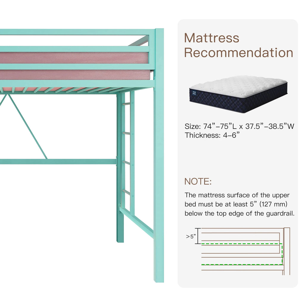 Black Twin Size Metal Loft Bed with Stair & Safety Guard L38101