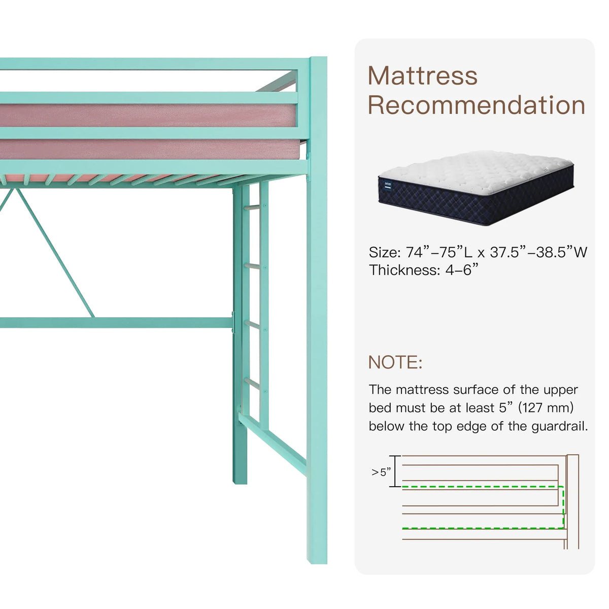 Black Twin Size Metal Loft Bed with Stair & Safety Guard L38101