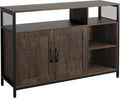 Rustic Brown Wooden Buffet Cabinet with 2 Doors and Open Shelves E204