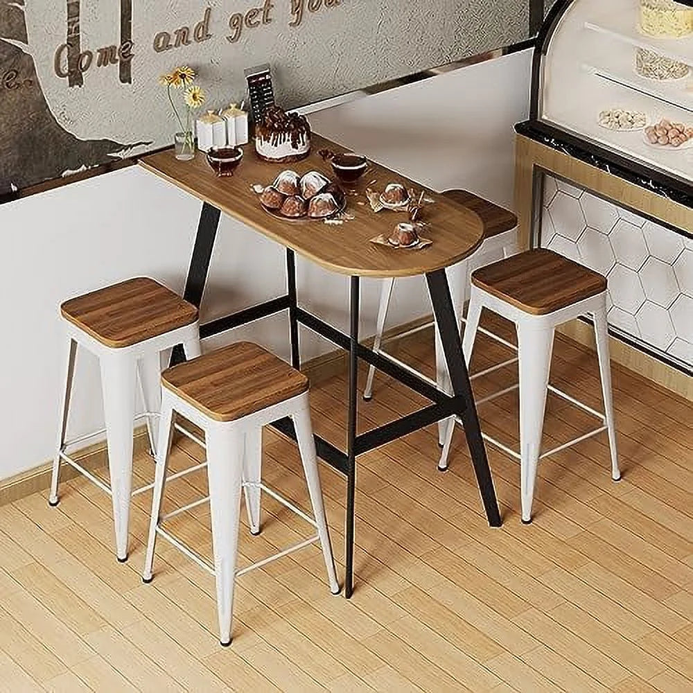 Set of 4 Metal Counter Height Stools with Back and Wooden Seat S402