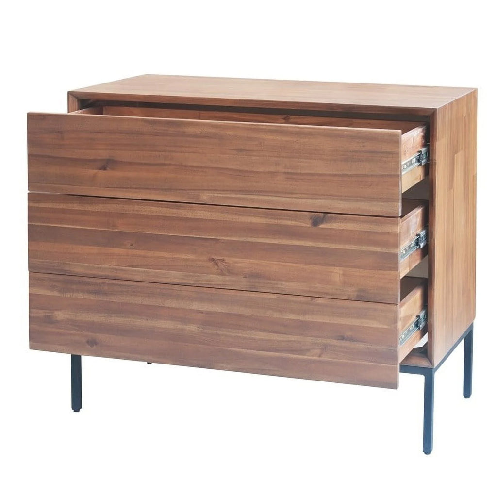 35.5" Wood & Steel 3 Drawer Chest in Newton Brown/Black S628