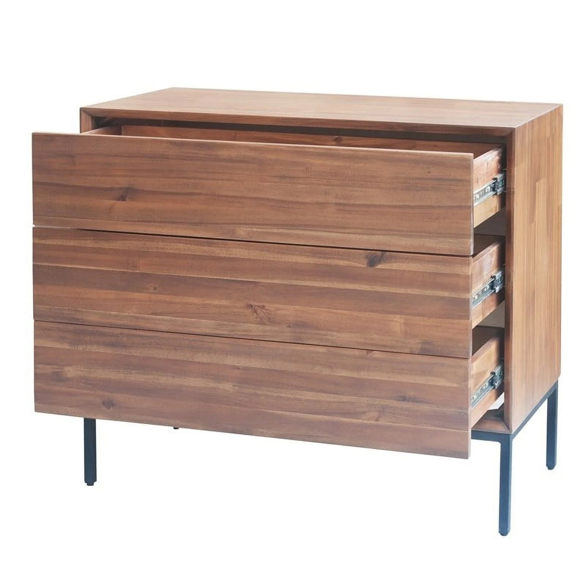 35.5" Wood & Steel 3 Drawer Chest in Newton Brown/Black S628