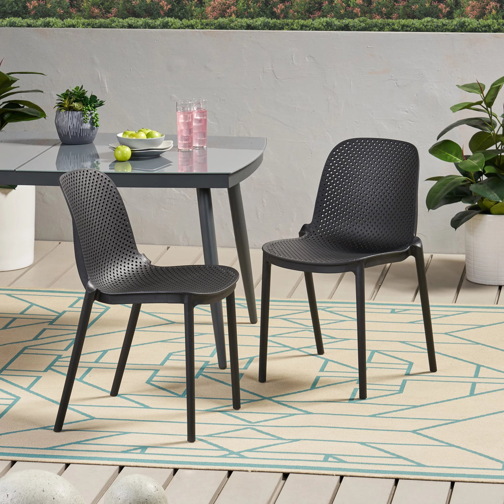 White Plastic Patio Dining Chair Set of 2 K473