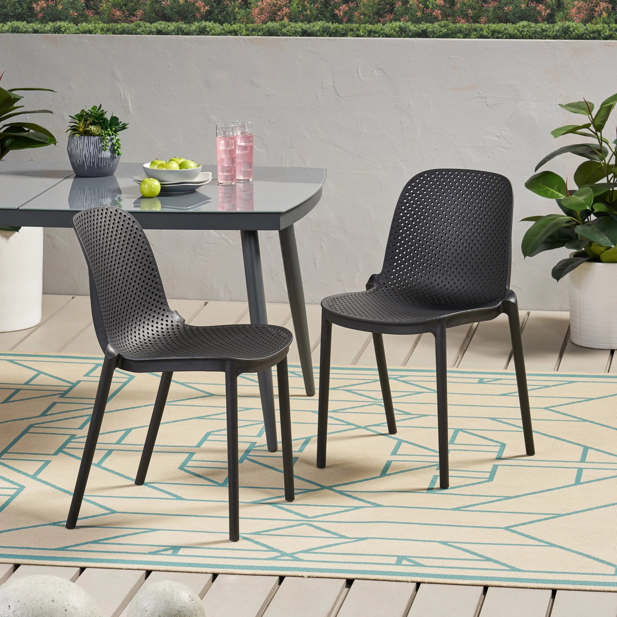 White Plastic Patio Dining Chair Set of 2 K473