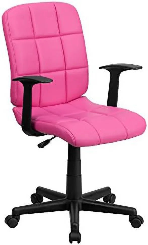 Pink Quilted Vinyl Swivel Office Chair with Arms B1783