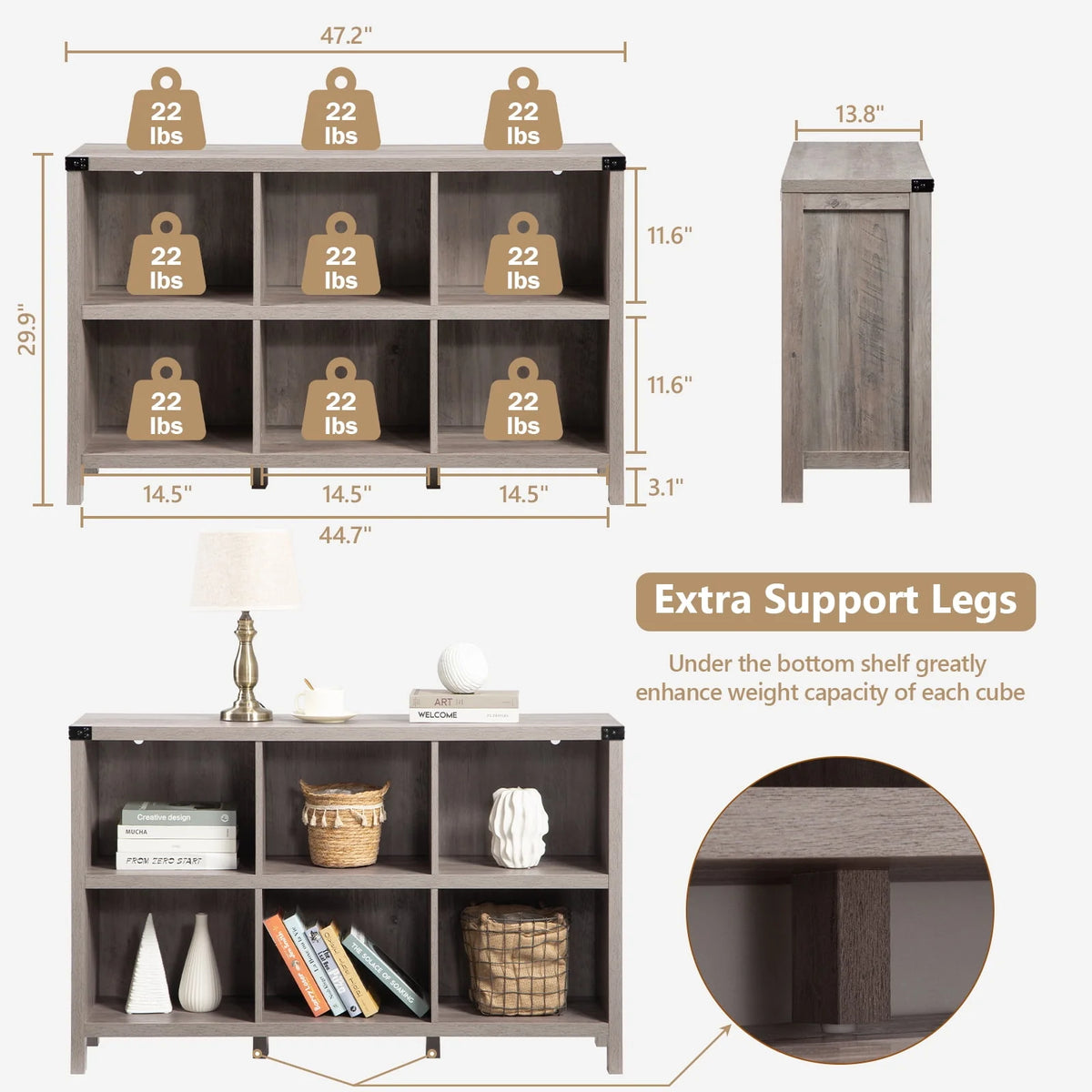 6 Cube Wood & Metal Storage Organizer O4792