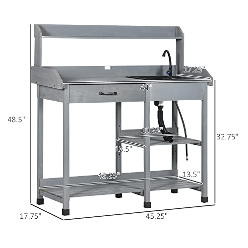 Wooden Potting Bench Table with Sink and Drawer C3863