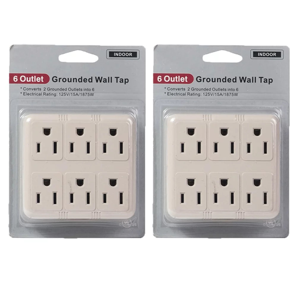 2Pc 6 Way Wall Outlet Tap AC 125V Power Adapter B203