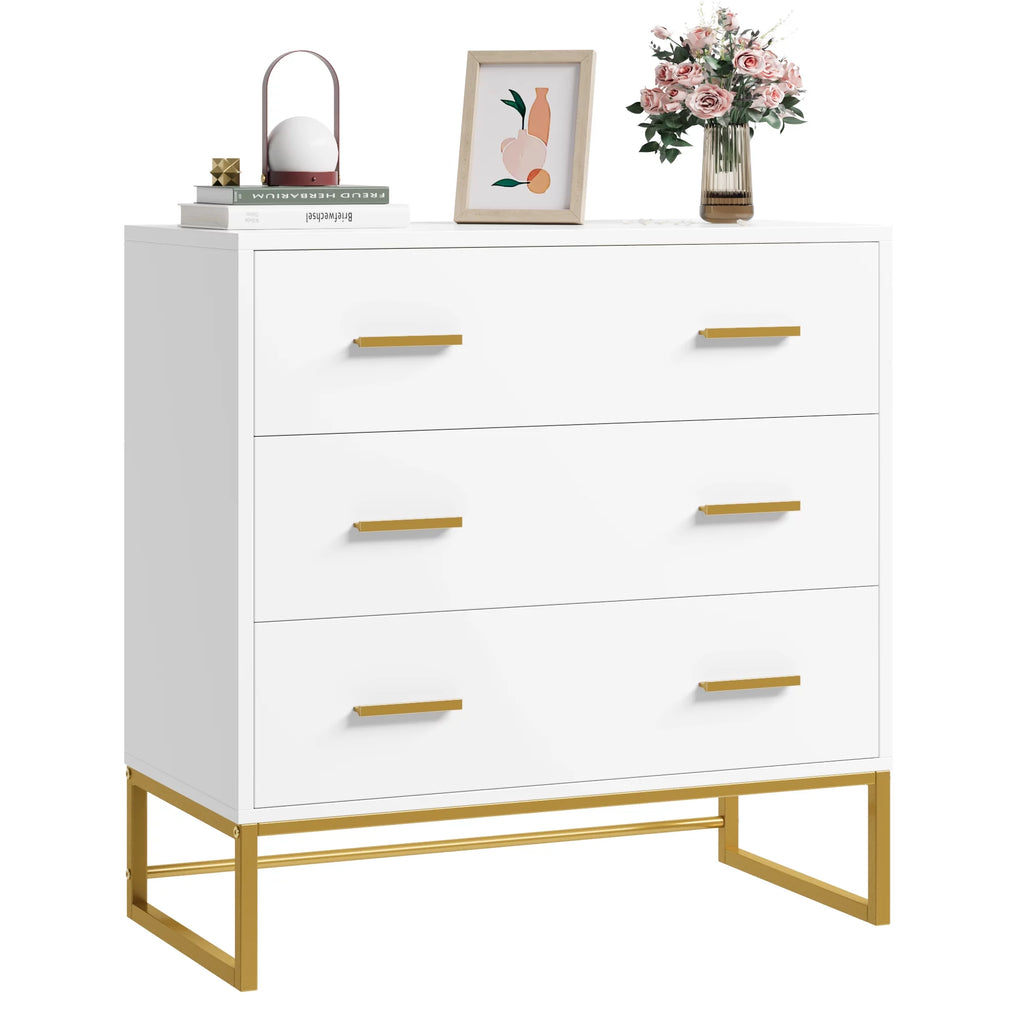 White 3 Drawer Wood Dresser F380509