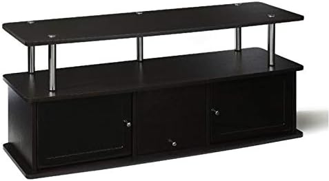 47 TV Stand Entertainment Console with 3 Storage Cabinets in Black and Stainless Steel X697