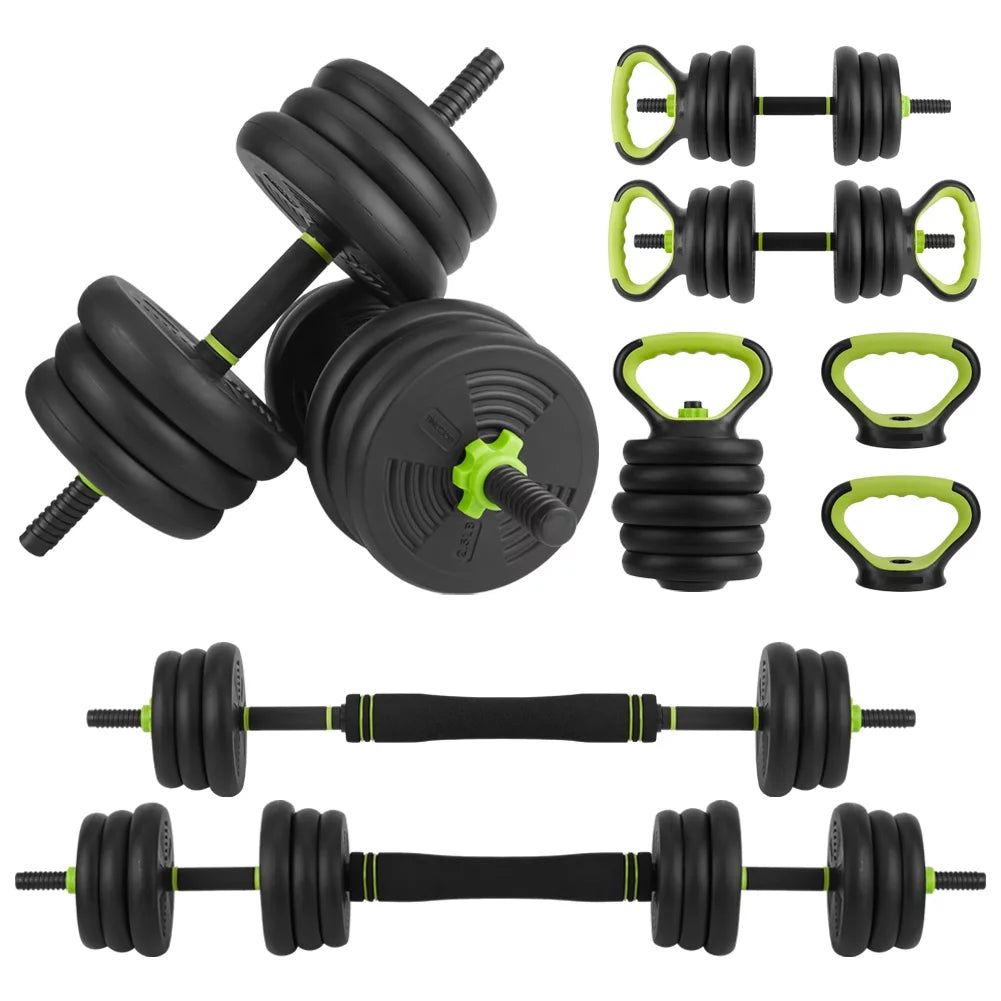 4-in-1 Dumbbells Set Barbell Kettlebells Push-Up-Stand 50 Pounds P407