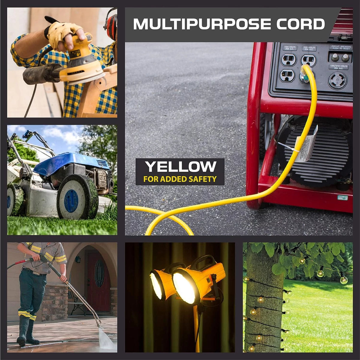 200 Foot Lighted Outdoor Extension Cord 12/3 SJTW Heavy Duty Yellow U940