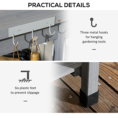 Wooden Potting Bench Table with Sink and Drawer C3863