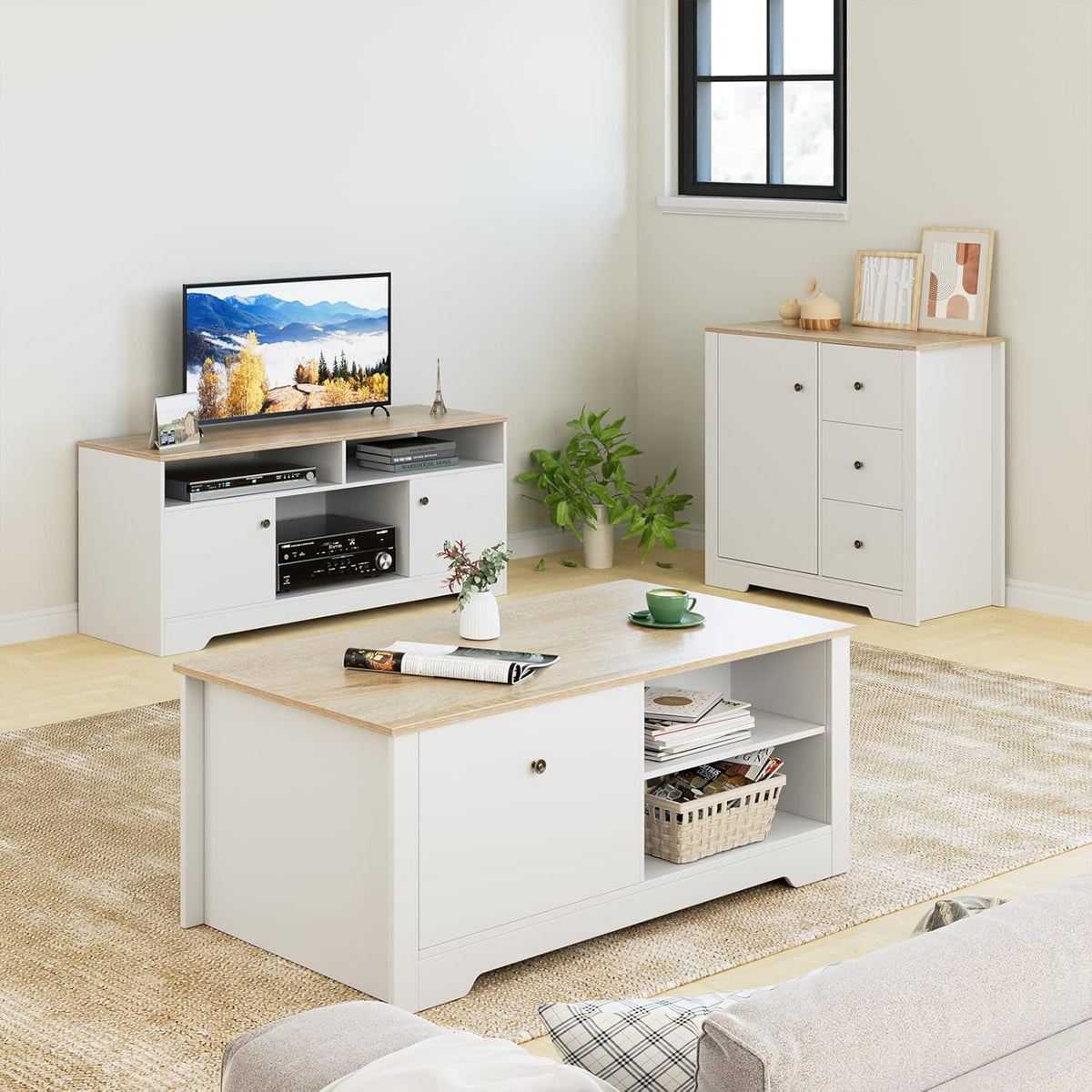 White Oak 3 Drawer 1 Door Storage Cabinet P371