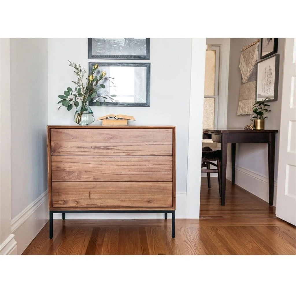35.5" Wood & Steel 3 Drawer Chest in Newton Brown/Black S628