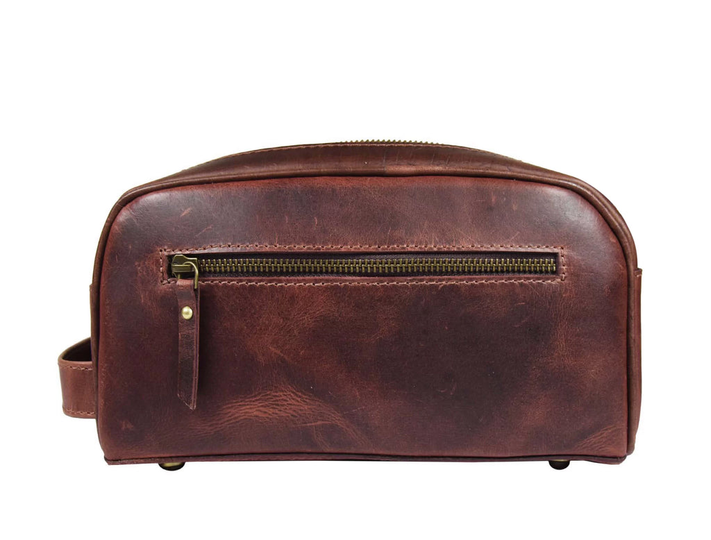 Genuine Leather 10" Toiletry Travel Pouch with Waterproof Lining K10953