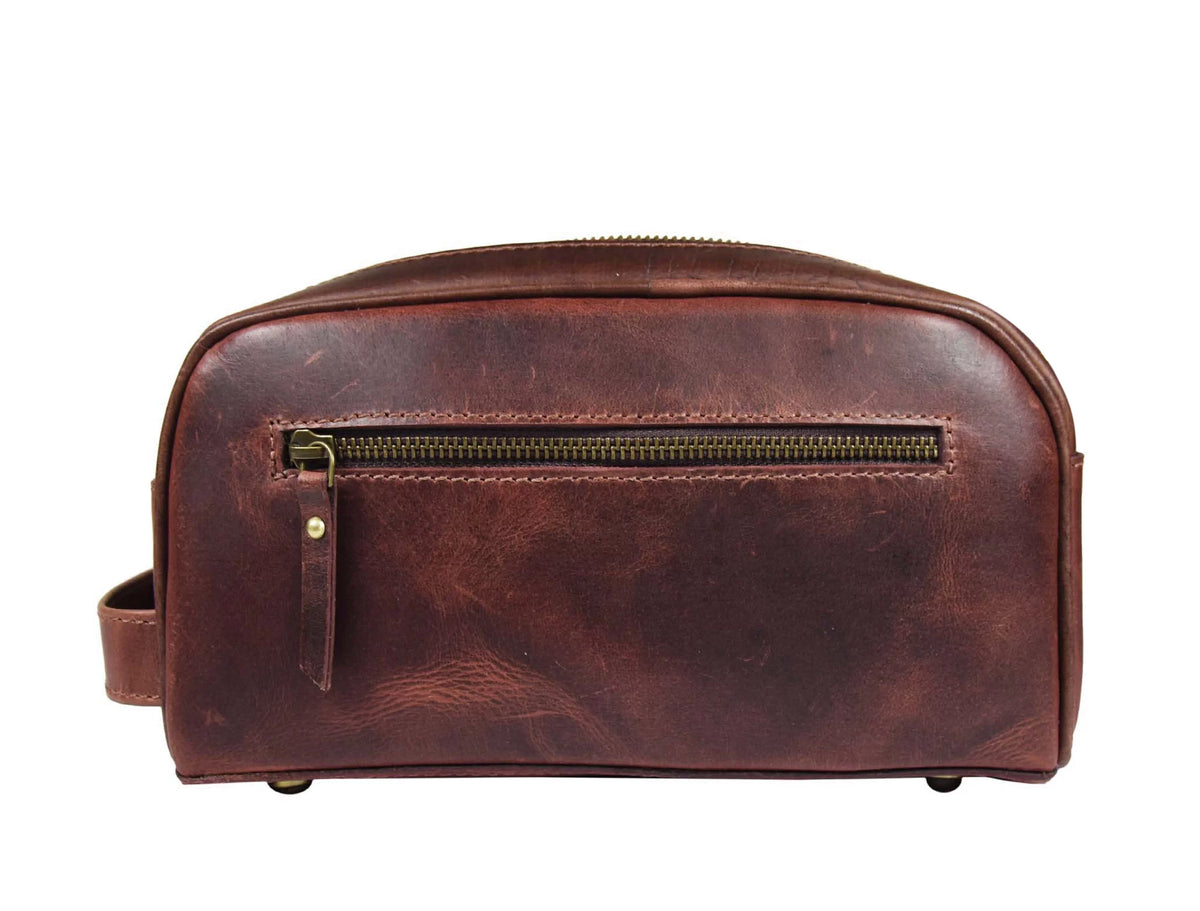 Genuine Leather 10" Toiletry Travel Pouch with Waterproof Lining K10953