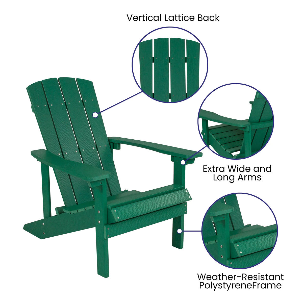 Set of 4 Green All-Weather Poly Resin Adirondack Chairs H53303